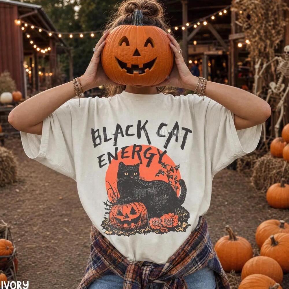 Black Cat Energy Shirt, Funny Halloween Tshirt, Black Cat Halloween Tee